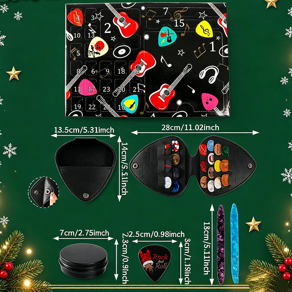 Guitar Pick Christmas Advent Calendar with Pick Holder and Metal Case