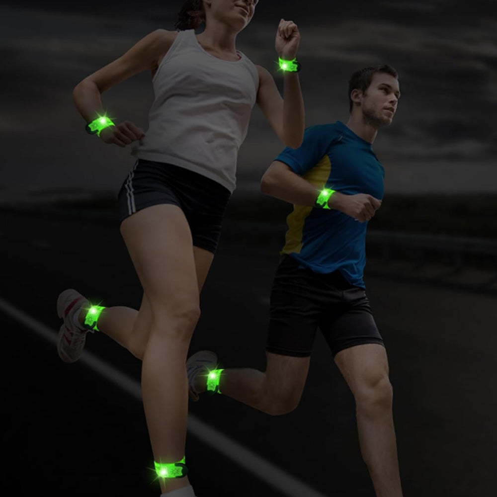 2Pcs Rechargeable  Glowing Bracelet LED Slap Wristband Night Running Security Armband Strap Green