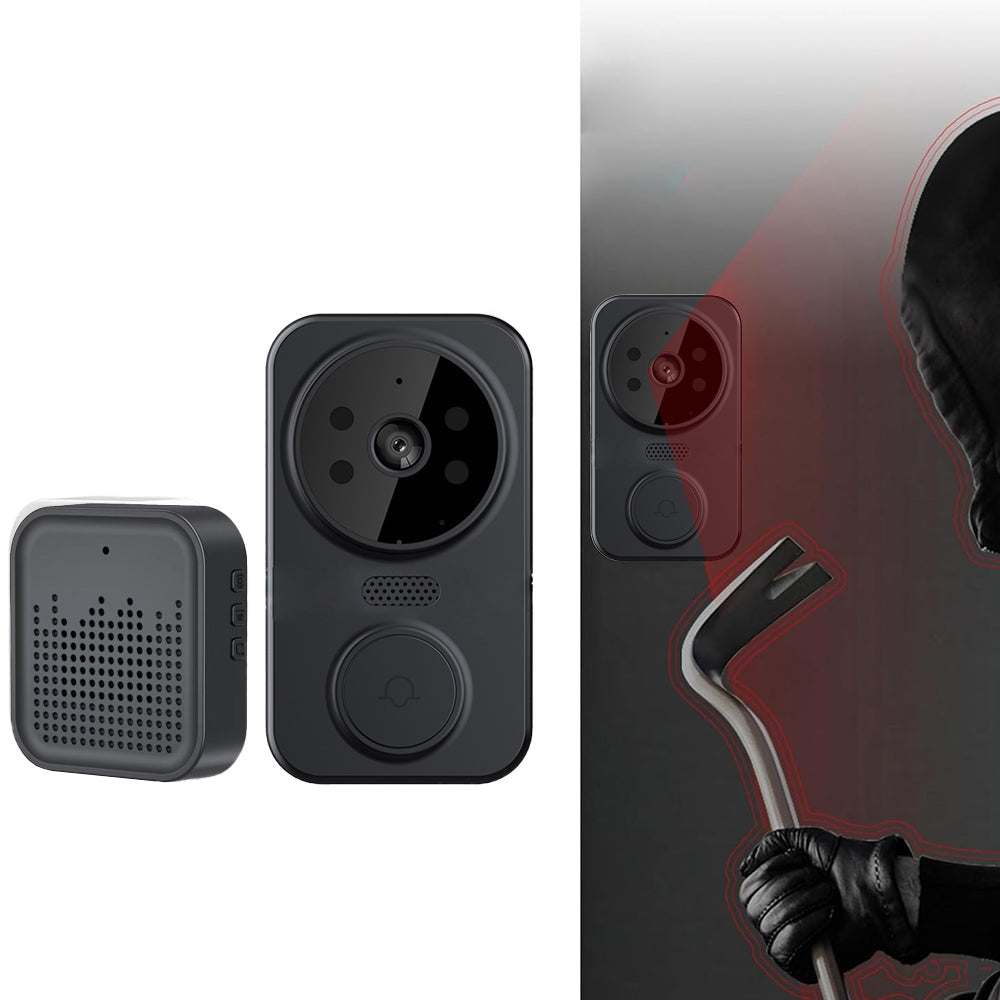 Smart WiFi Video Doorbell Wireless Security Doorbell with HD Night Vision Black