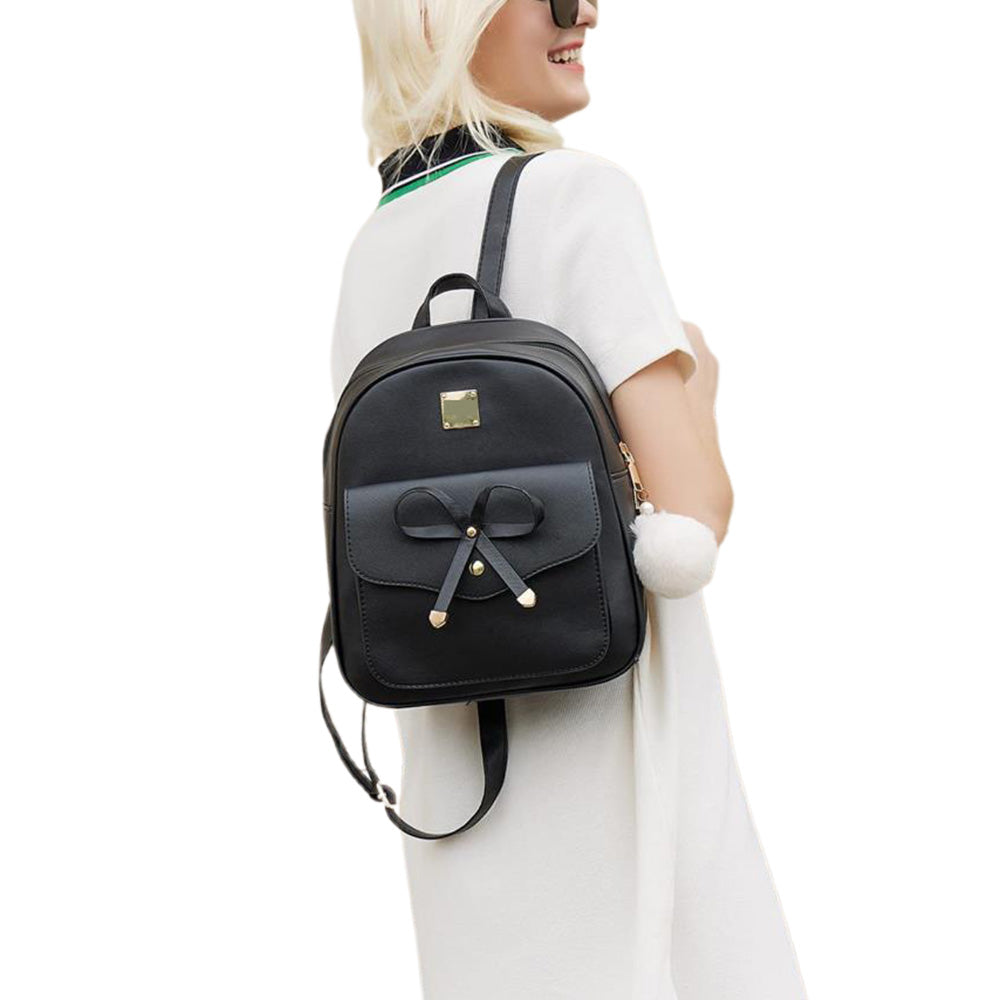 3 Pcs Set PU Bags Backpack Purse Sling Bag for Women Black