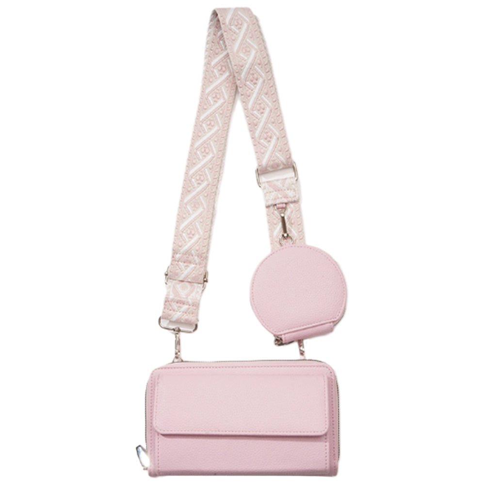 2Pcs Set PU Leather Trendy Bags Woman Travel Cross Body Bag with Coin Pouch Pink
