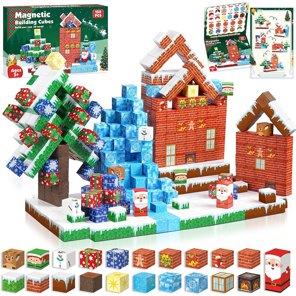 Magnetized Building Blocks for Kids Christmas Themed STEM Learning Cubes Style 2
