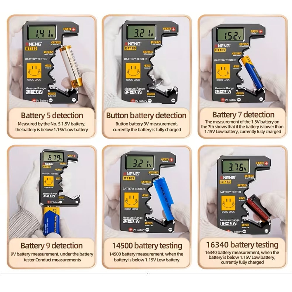 Multi Size Compatible Battery Tester LCD Digital Display Battery Checker