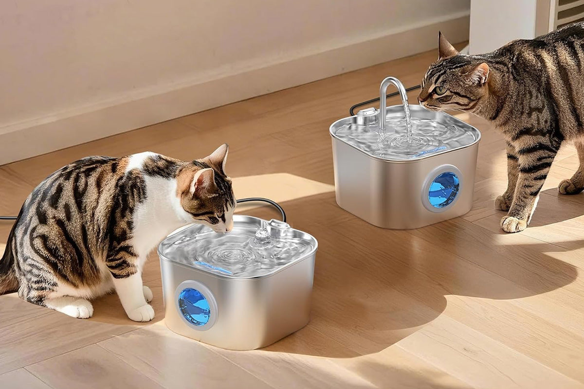 USB 2.2L Stainless Steel Pet Water Fountain - Round Window