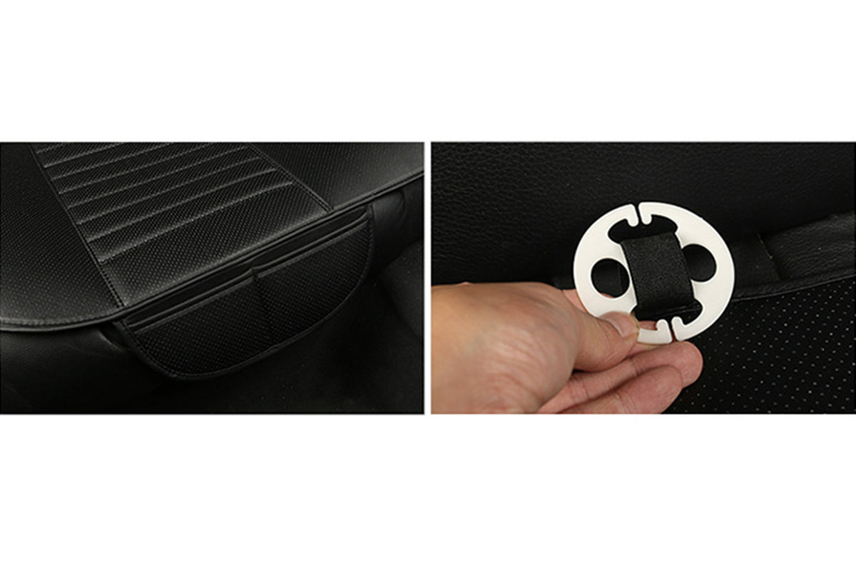 Faux Leather Rear Car Anti-Slip Bench Seat Protector Mat With Storage Pockets-Black