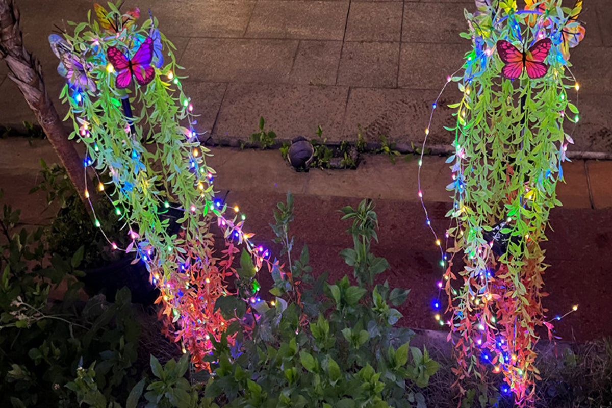2Pcs Solar Garden Lights 25LEDs Solar Power Butterfly Flower Lights Waterproof Swaying Tree for Outside Yard Pathway Patio Lawn
