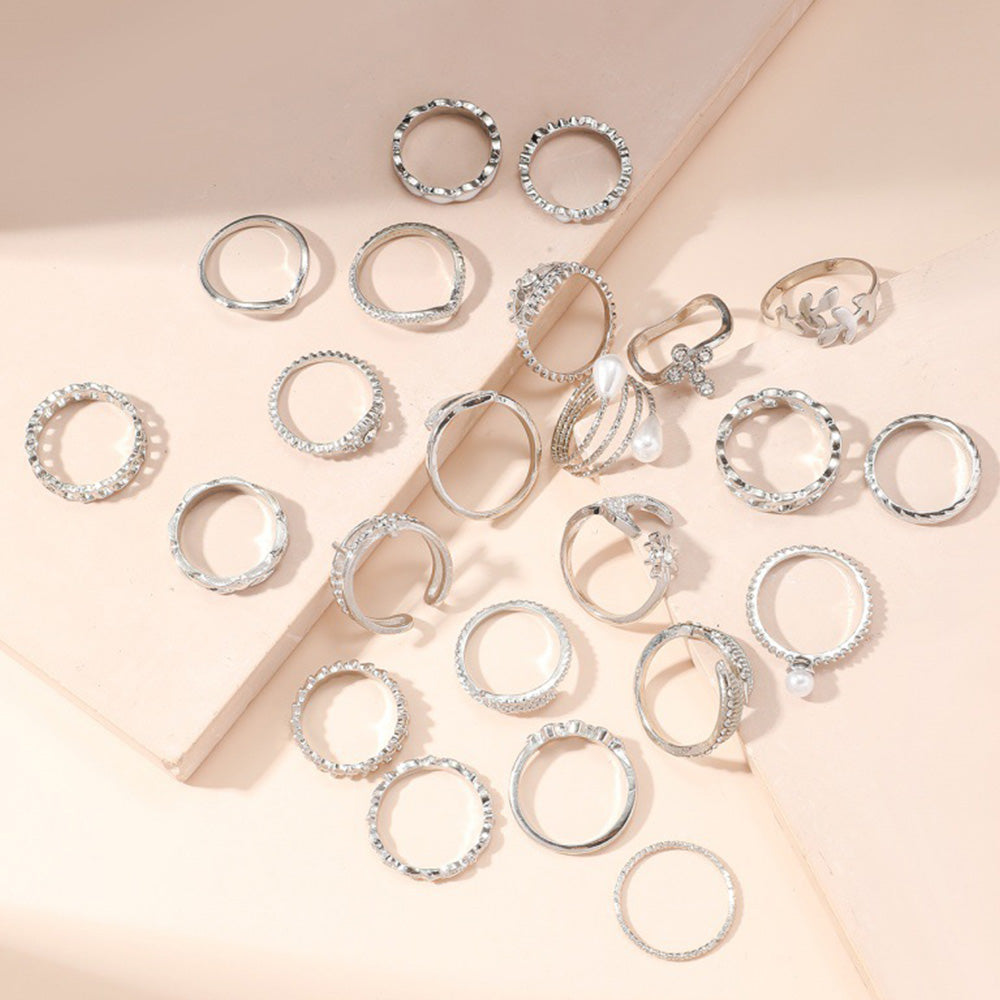 23Pcs Geometric Knuckle Ring Set Stackable Rings-Silver