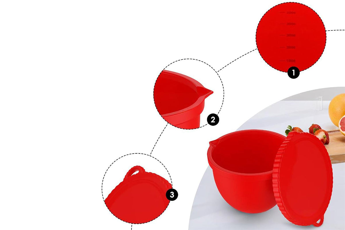 Silicone Mixing Bowl with Lid Set for 5 Qt KitchenAid Mixers -Red