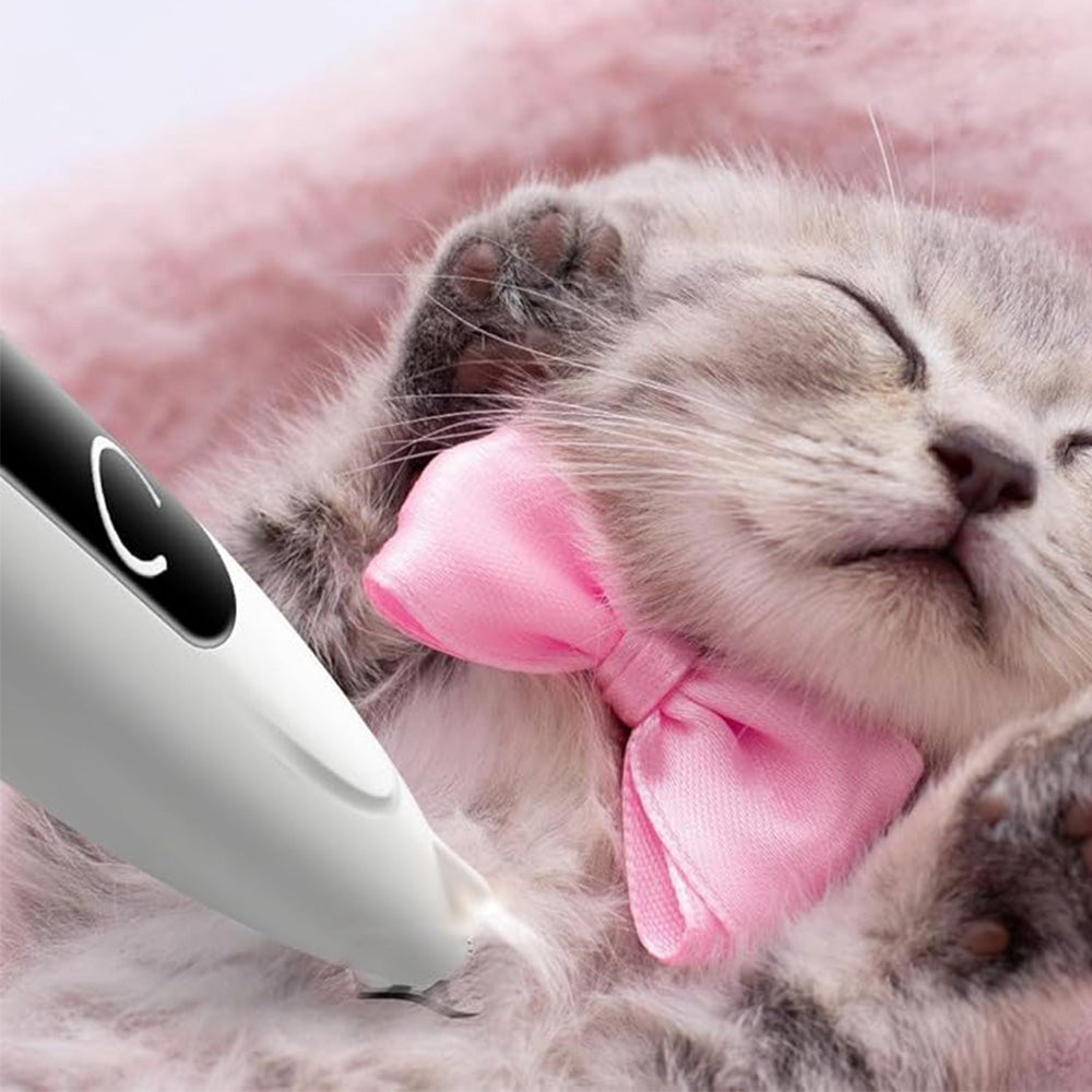 Cordless Pet Paw Trimmer with LED Light Rechargeable Grooming Tool for Dog Cat White