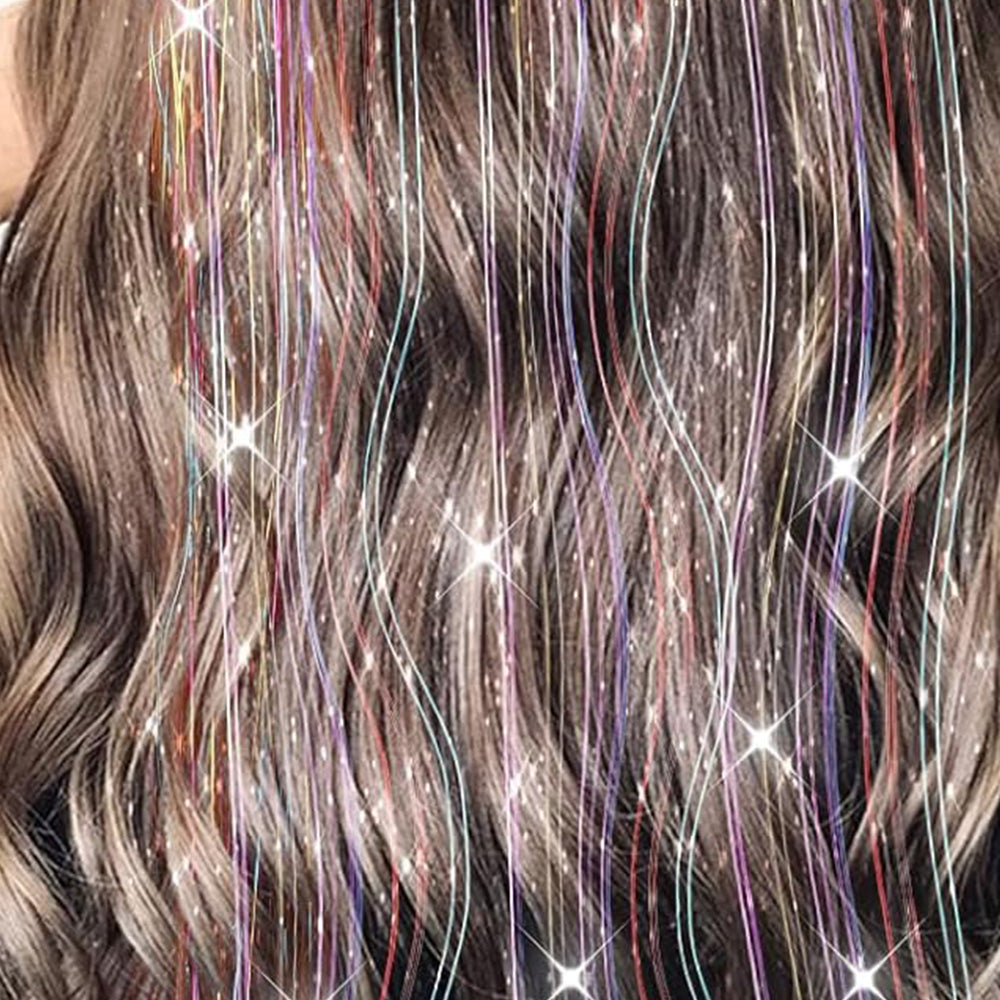 12-Piece Hair Tinsel Clip Kit Sparkly Fairy Hair Extensions for Glamorous Styling Colour Mixture