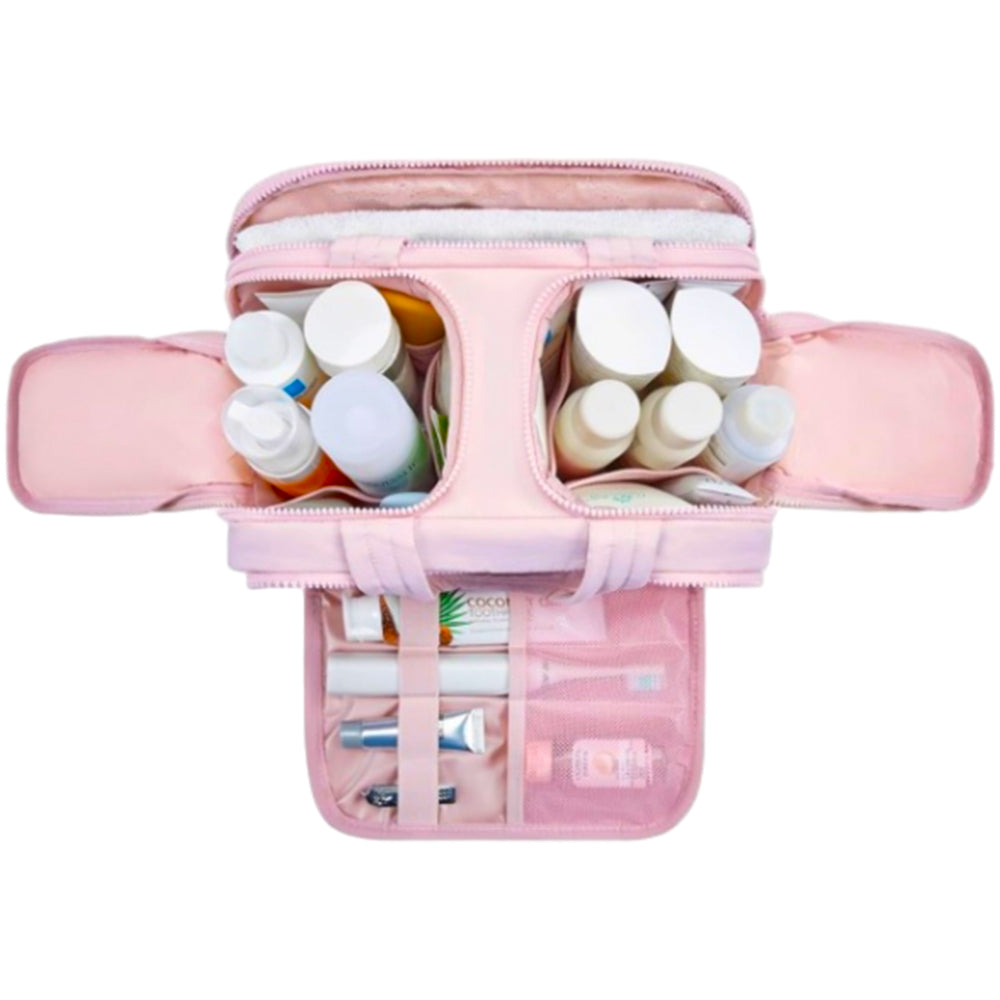 Travel Toiletry Bag Wide-open Makeup Bag Organizer with Handle Pink