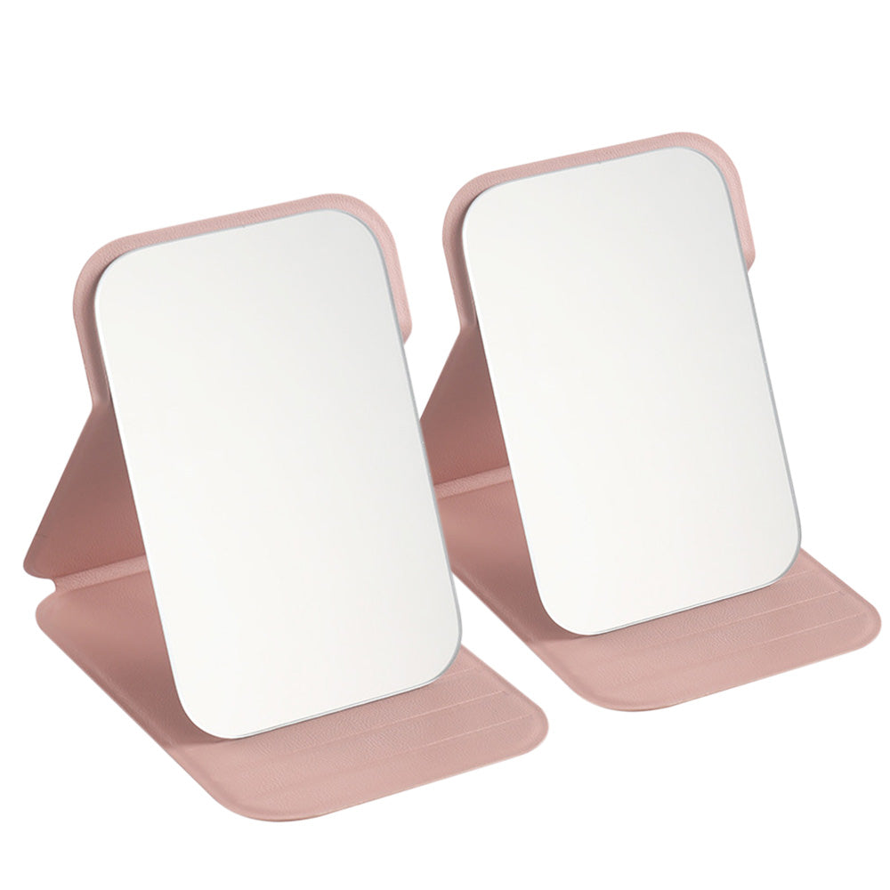 2-Pack Foldable PU Leather Makeup Mirror Medium Portable Travel Vanity Pink