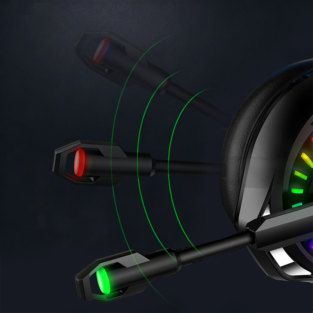 Wired Over-Ear Gaming Headset with LED RGB Lights and Mic -Black