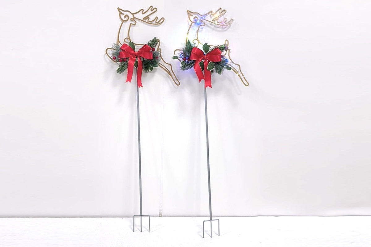 2Pcs 30LED Outdoor Christmas Reindeer Lights Garden Stake Lights Lawn Yard Metal Decorations Battery Powered Xmas Warm Light
