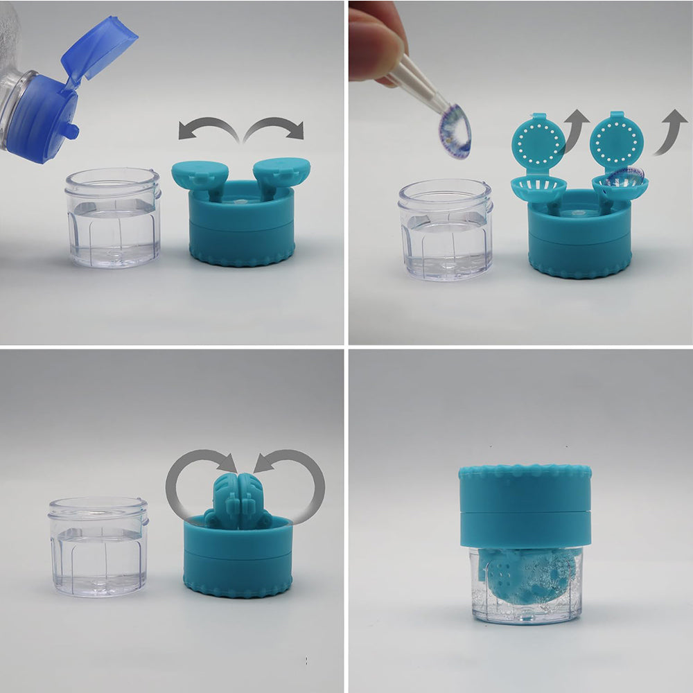 Contact Lens Case and Washer Set Travel Size Contact Lenses Cleaning Storage Tool Kit Blue