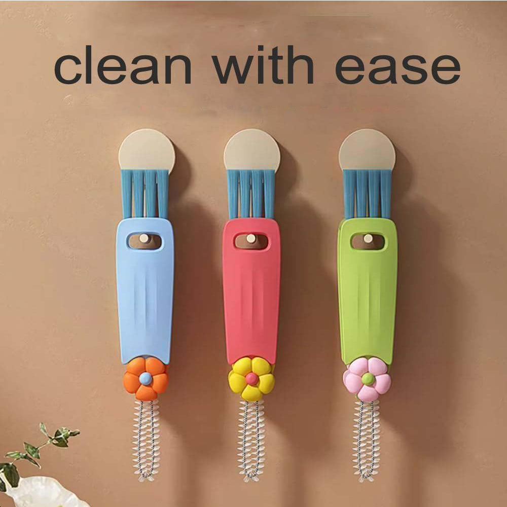 3 in 1 Multifunctional Cleaning Brush Cup Lid Gap Cleaning Brush Set-Green