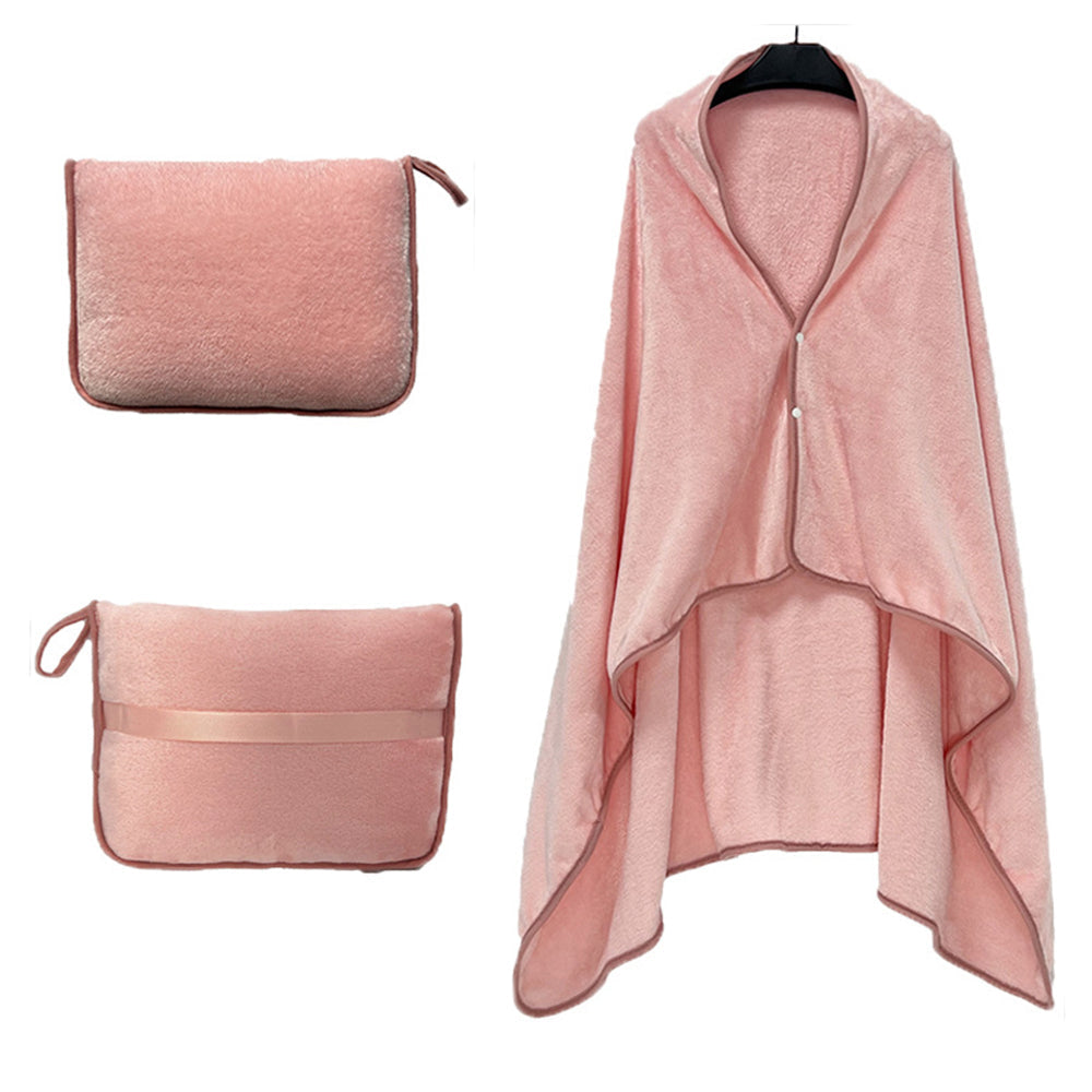 3-in-1 Travel Plane Shawl Blanket Multi-Functional Pillow Cloak Pink