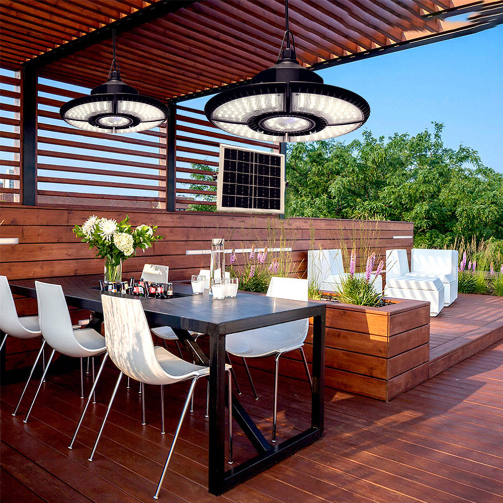 Solar 3 Modes Pendant Lights Dimmable Hanging Light with Remote Control for Barn Gazebo Yard Style 1