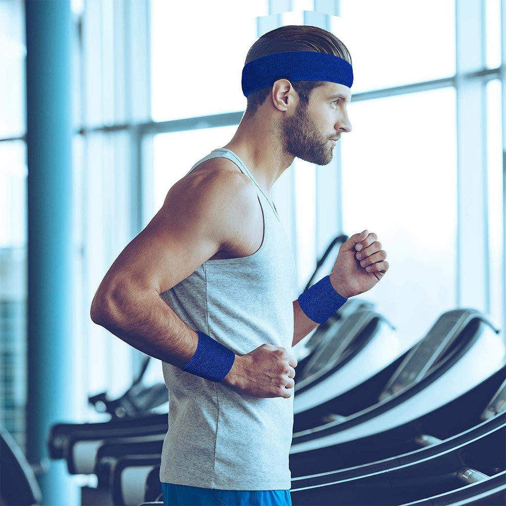 6Pcs Set Sweatbands Sports Headband Wristbands for Sport Tennis Badminton Yoga Dark Blue