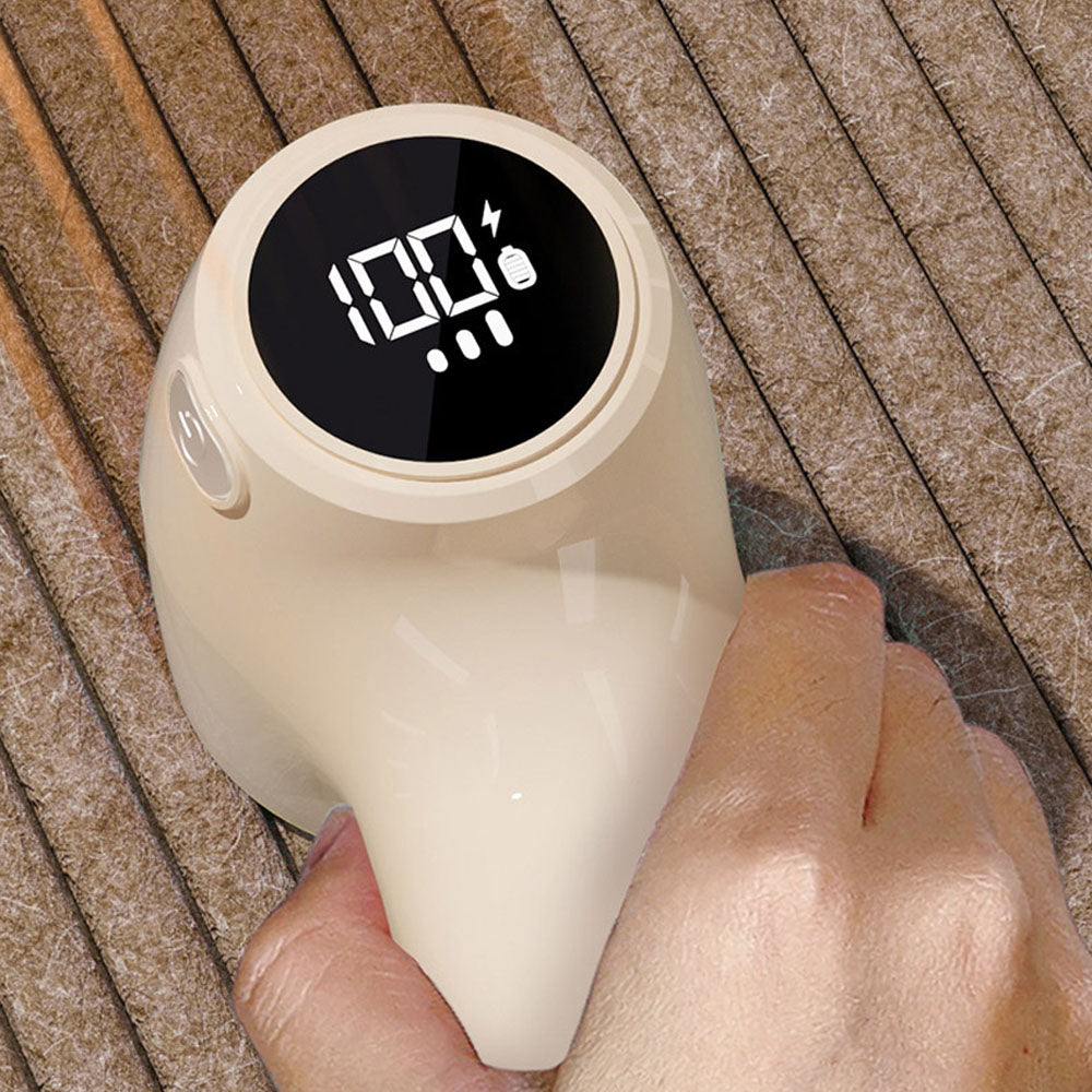 Rechargeable Electric Fur Remover Digital Display Fabric Shaver for Clothes Beige