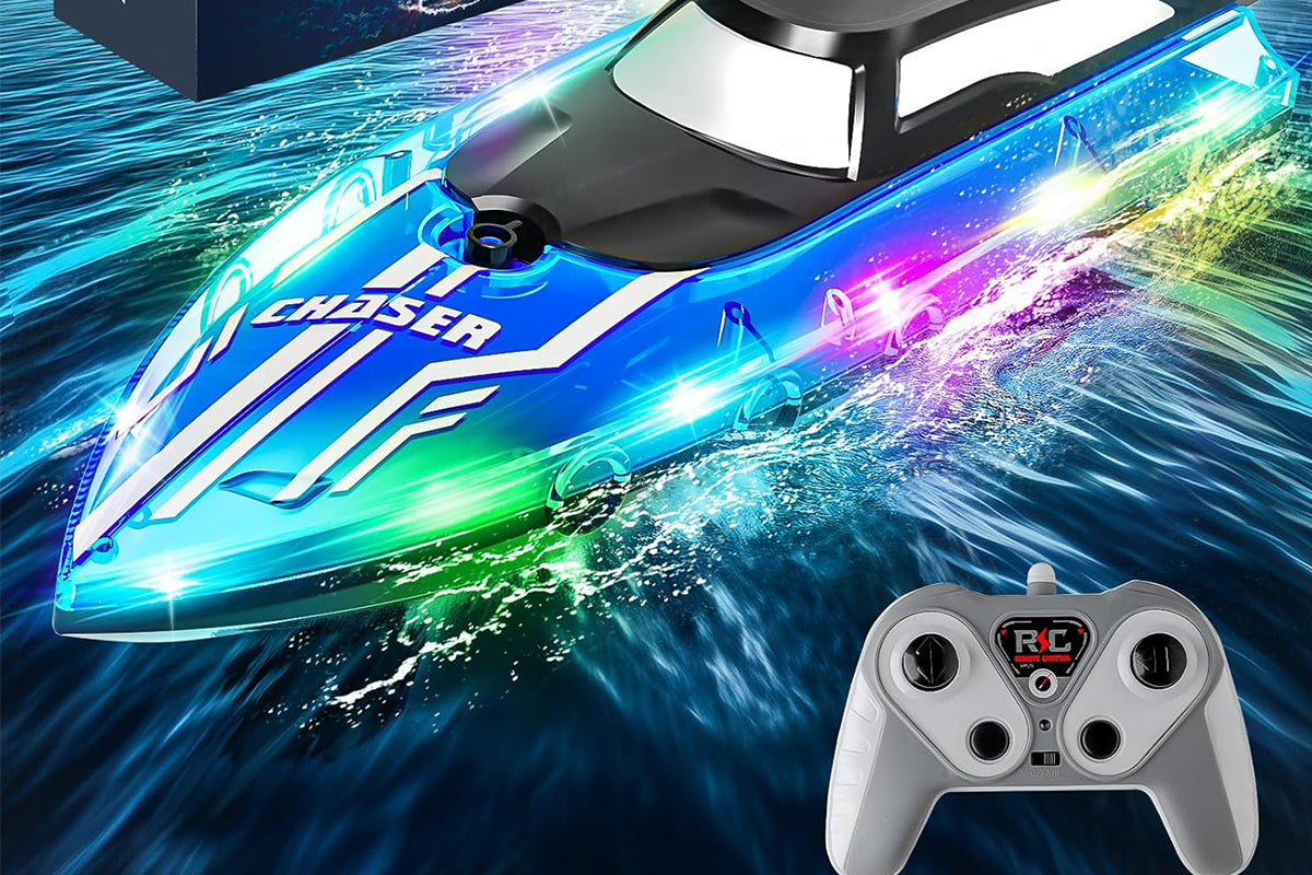 RC Boat for Little Ones with LED Lights 2.4Ghz Remote Control Racing Boats for Ages 6-Blue