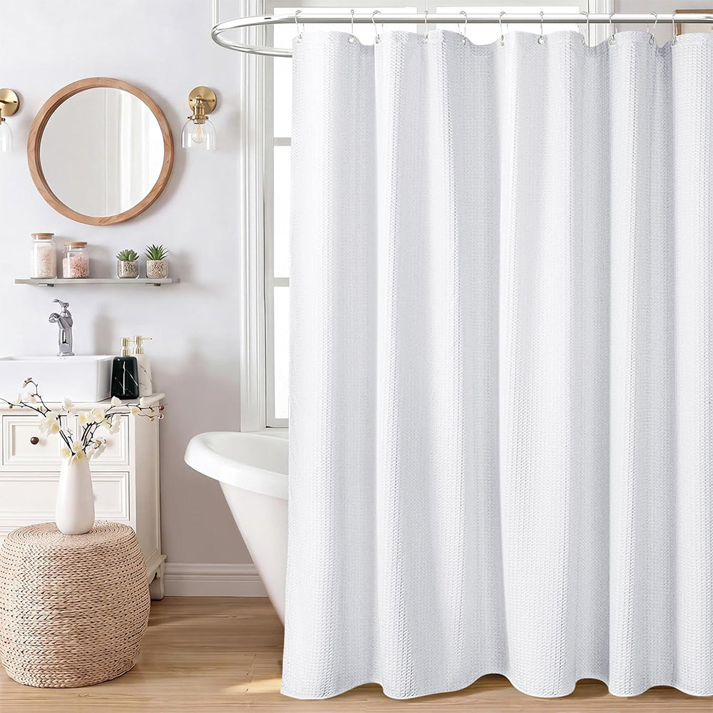 Waffle Weave Water Resistant Shower Curtain - White