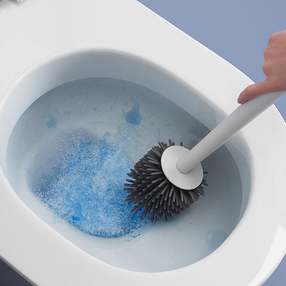 Soft Toilet Brush and Holder Set Bathroom Cleaning Brushes Set Grey