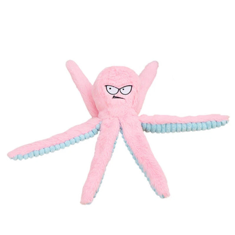 Interactive Plush Dog Toy with Squeaker and Crinkle Tentacles for Medium & Large Dogs Pink