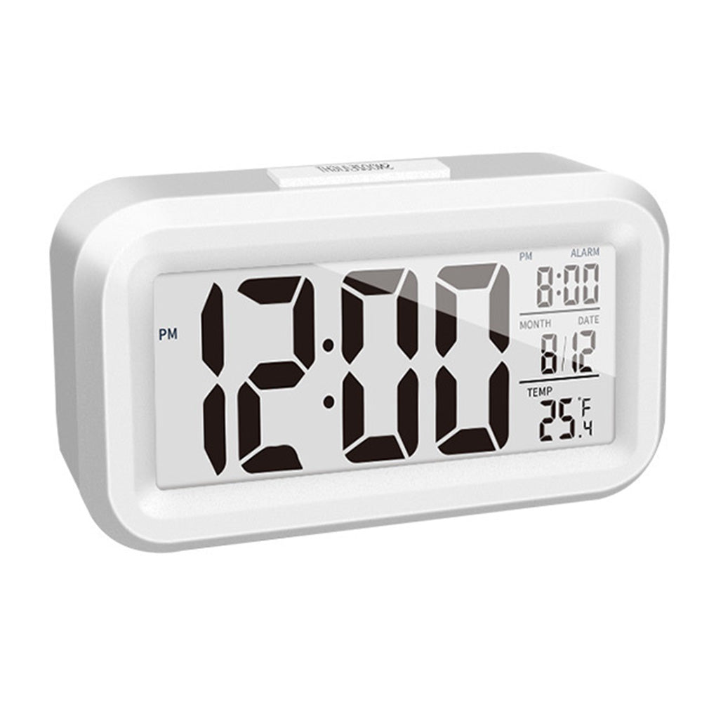 Digital Alarm Clock Battery Operated Desk Smart Clock with Night Light/Indoor Temperature White