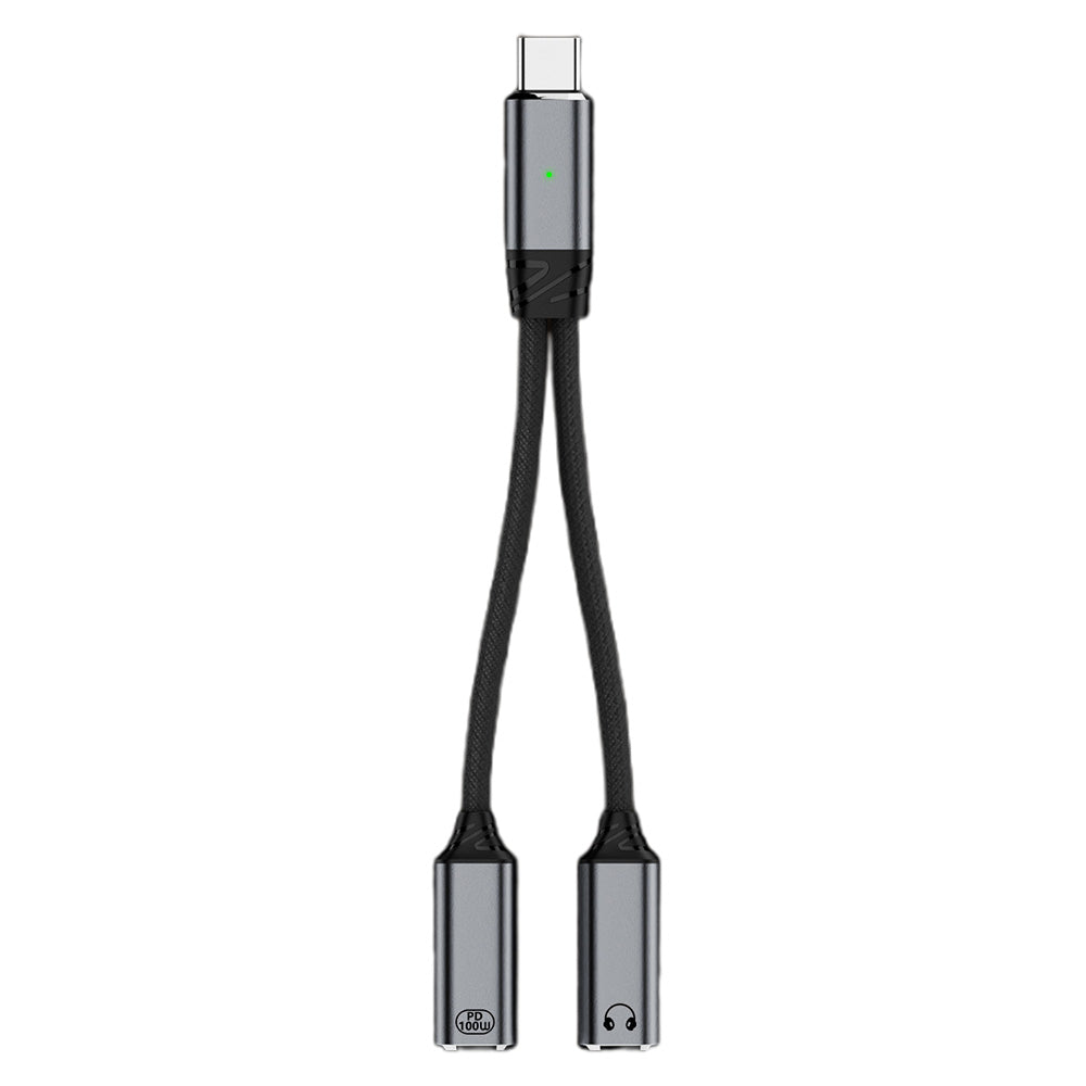 2-in-1 USB-C Splitter Dual Type-C Headphone and Charger Adapter Audio Dongle Cable for iPhone 16 Series Grey