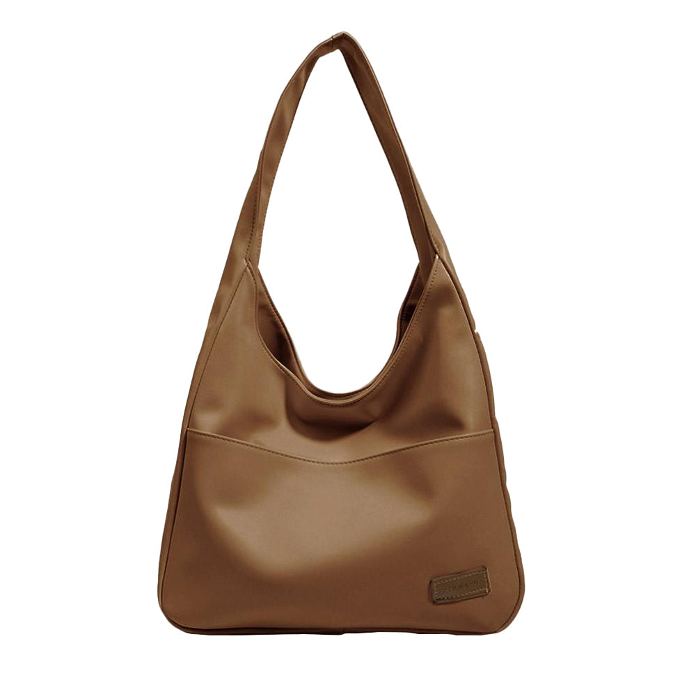 PU Leather Work Shoulder Bag Large Tote Bags for Women Bucket Handbag Brown
