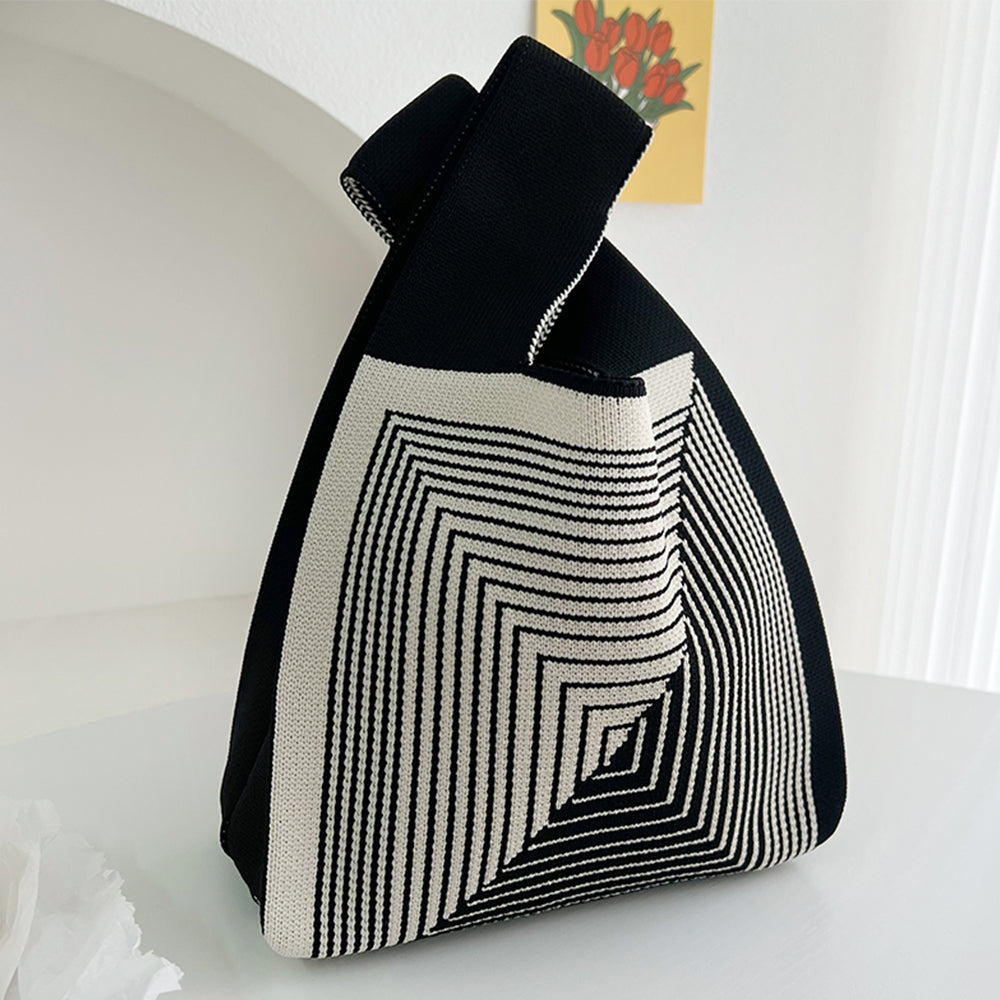Hooking Tote Bag Small Cute Knot Wristlet Knitted Bag Knitted Wrist Purse Black Line