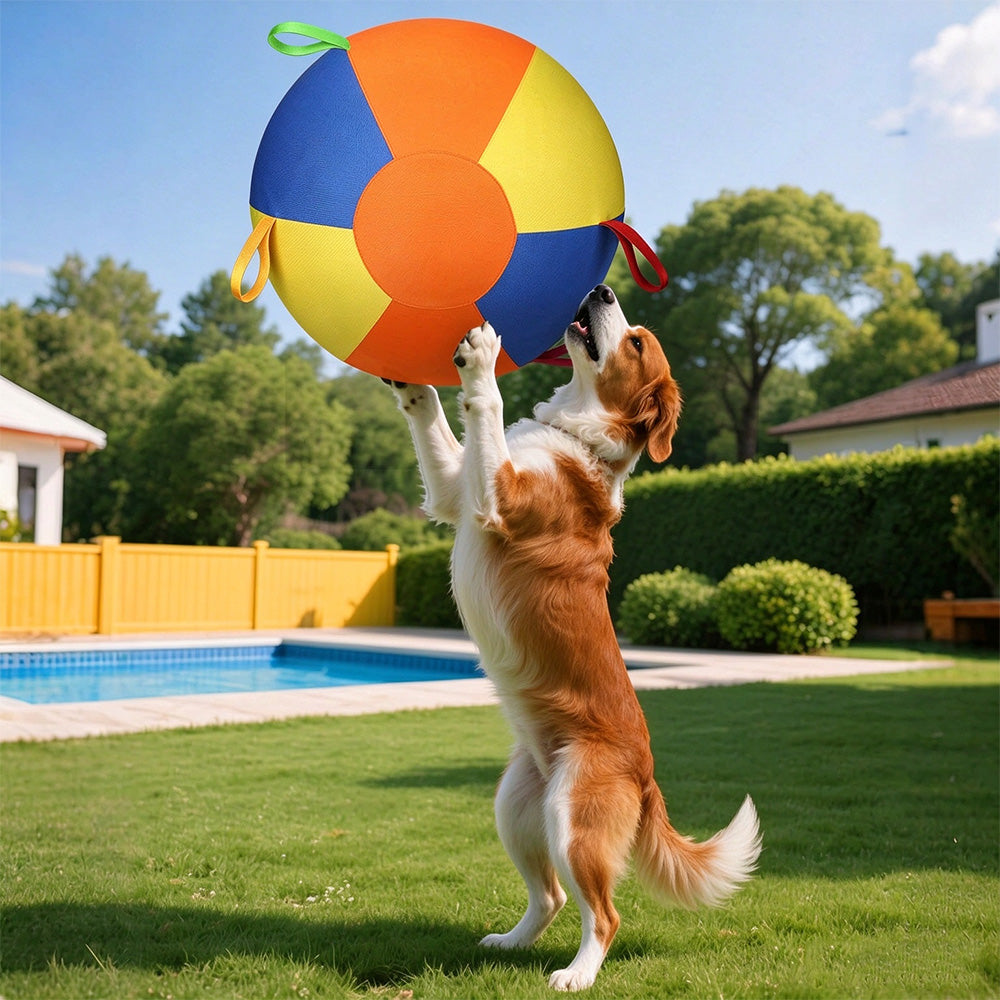 45cm Zippered Dog Ball Toy with Tug Handles Fetch Toy Interactive Dog Ball