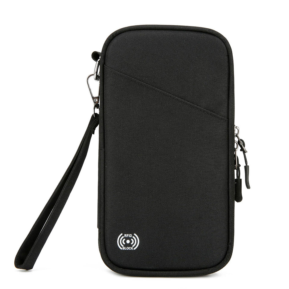 RFID Blocking Passport Holder Family Travel Card Organizer With Zipper Black