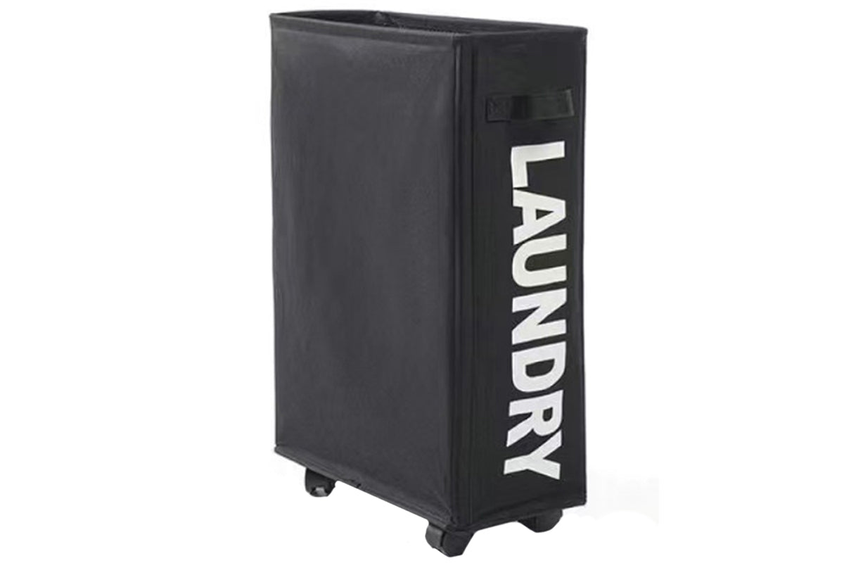 Foldable Laundry Washing Clothes Storage Bag With Universal Wheels-Black