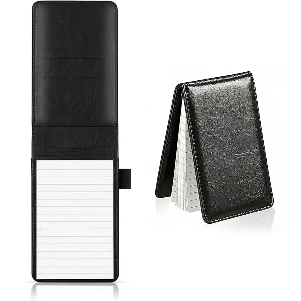 A7 Mini Pocket Notebook PU Leather Notepad with Pen Holder Card Slot-Black