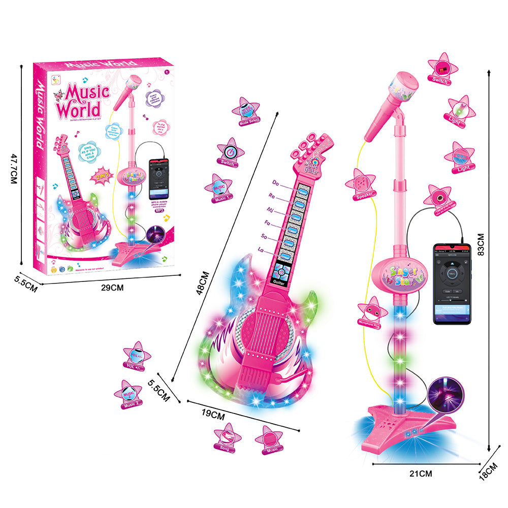 2 in 1 Guitar Microphone Toy with Color Lights for Ages 4 Plus - Pink