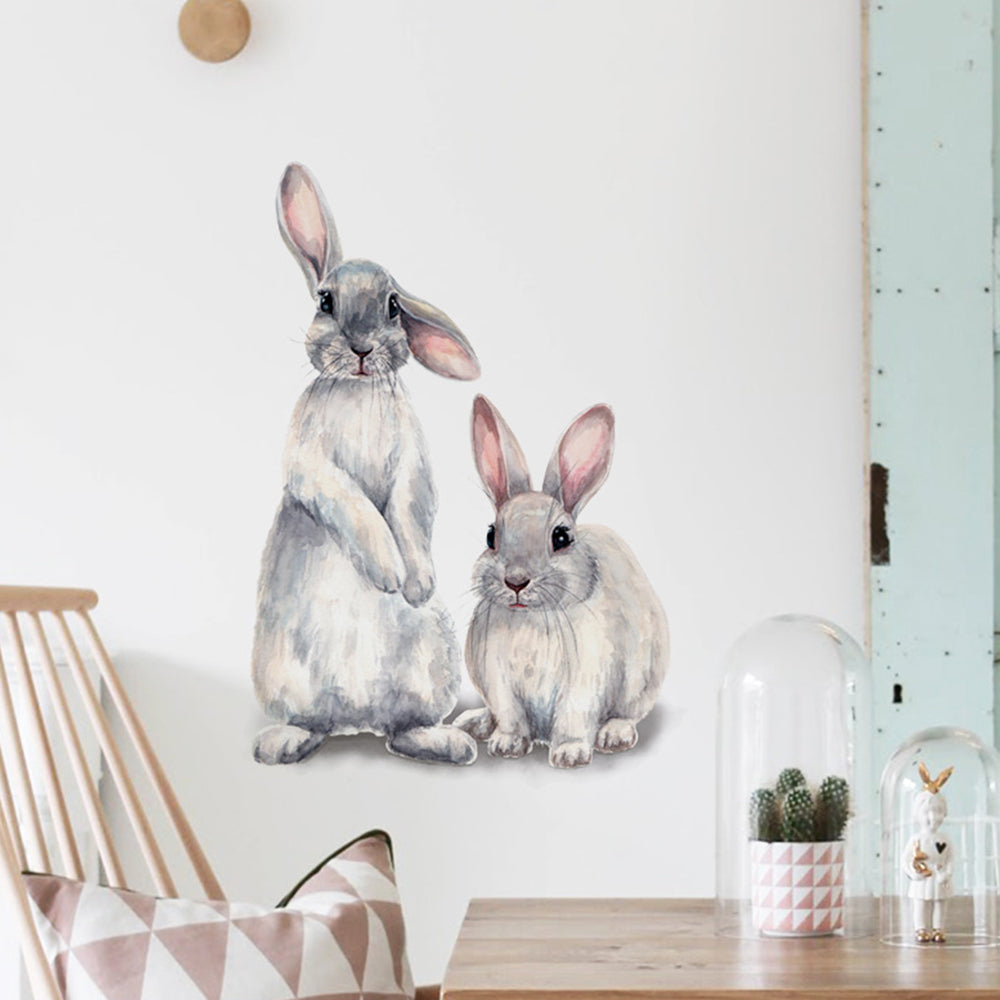 Cartoon Lovely Cute Two Bunnies Rabbits Wall Stickers Wall Murals Bunny Stickers