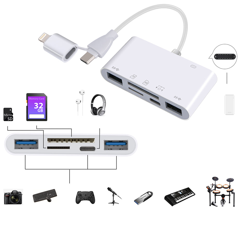 8-in-1 SD Card Reader with USB TF Lightning Port