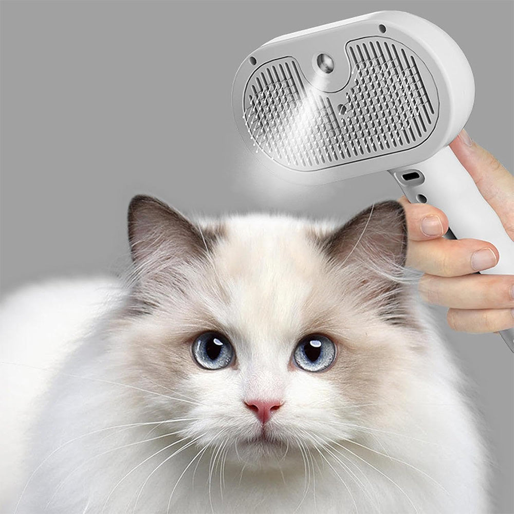 Pet Steam Brush Cat Dog Spray Hair Removal Comb for Shedding Grooming White