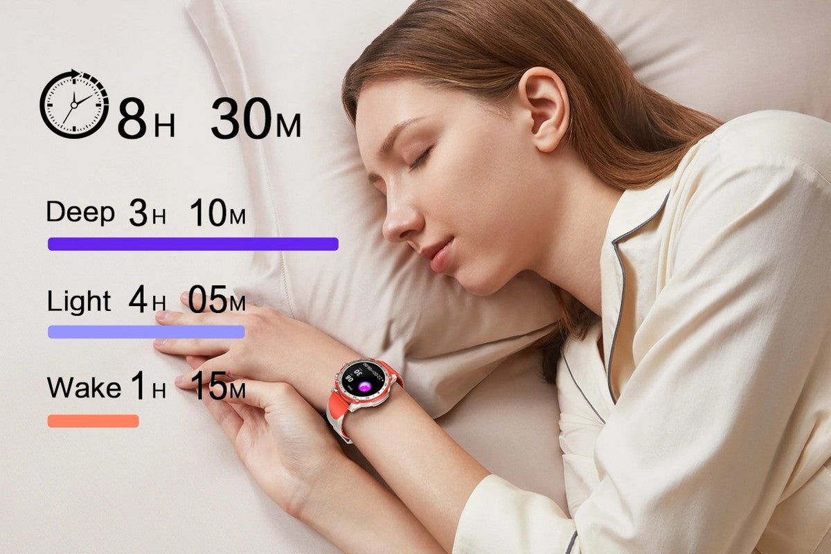 Smart Watch 1.43-Inch Fitness Watch with 24H Heart Rate Blood Pressure Blood Oxygen Female Physiological Flashlight Activity Tracker-Orange