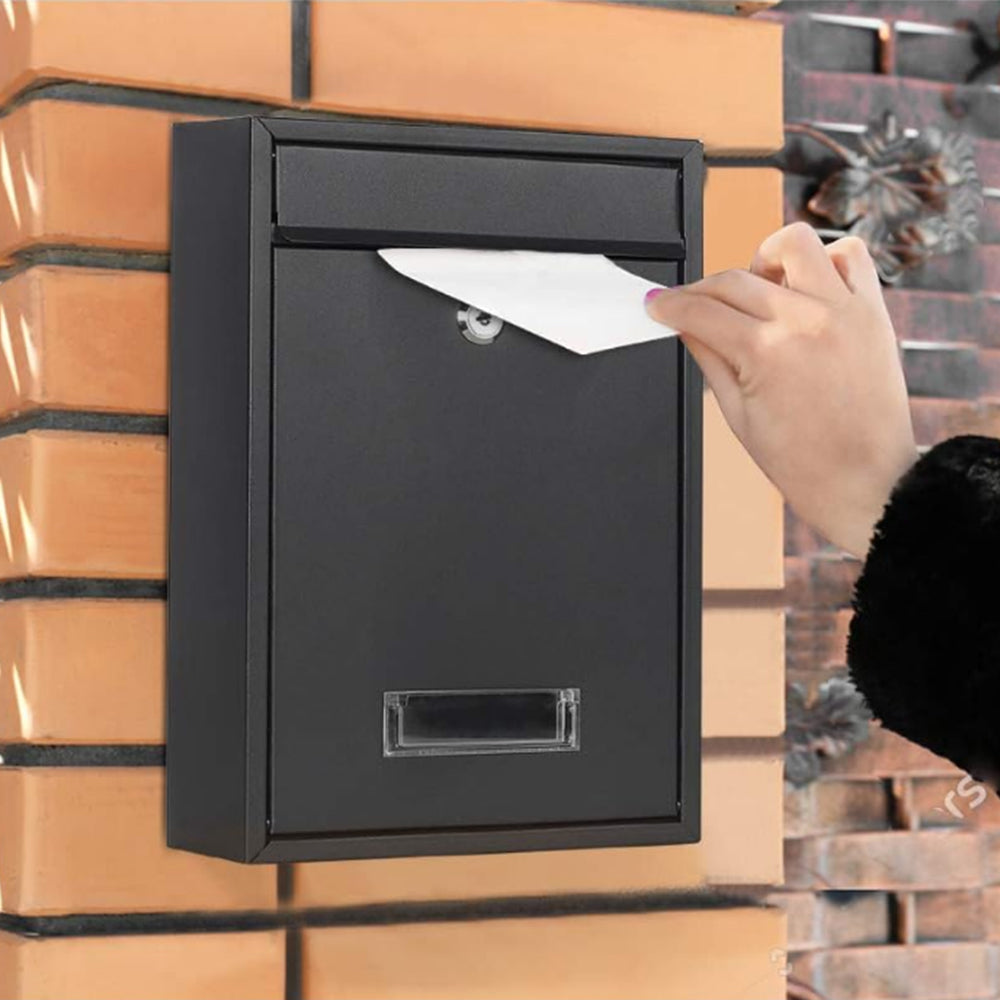 Wall Mounted Locking Mailboxes Key Lock Metal Mail Box Black