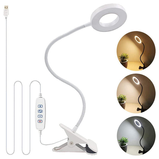 Dimmable USB Desk Lamp 3 Color Modes Flexible Gooseneck Reading Light with Clamp White