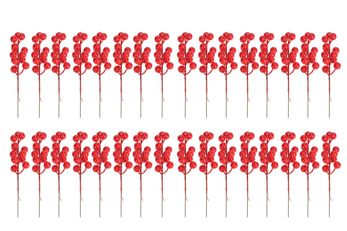 32PCS Christmas Berries Stems Artificial Red Berry Stems for Christmas Tree Ornaments Crafts Holiday and Home Decor