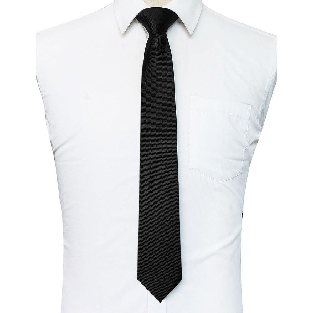 Pre-Tied Zip Necktie 8 cm for Wedding Business Formal Wear - Black