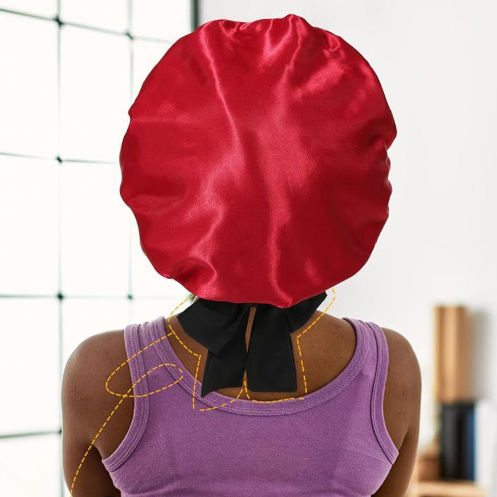 Satin Night Sleep Cap for Women Hair Bonnet with Elastic Band Black