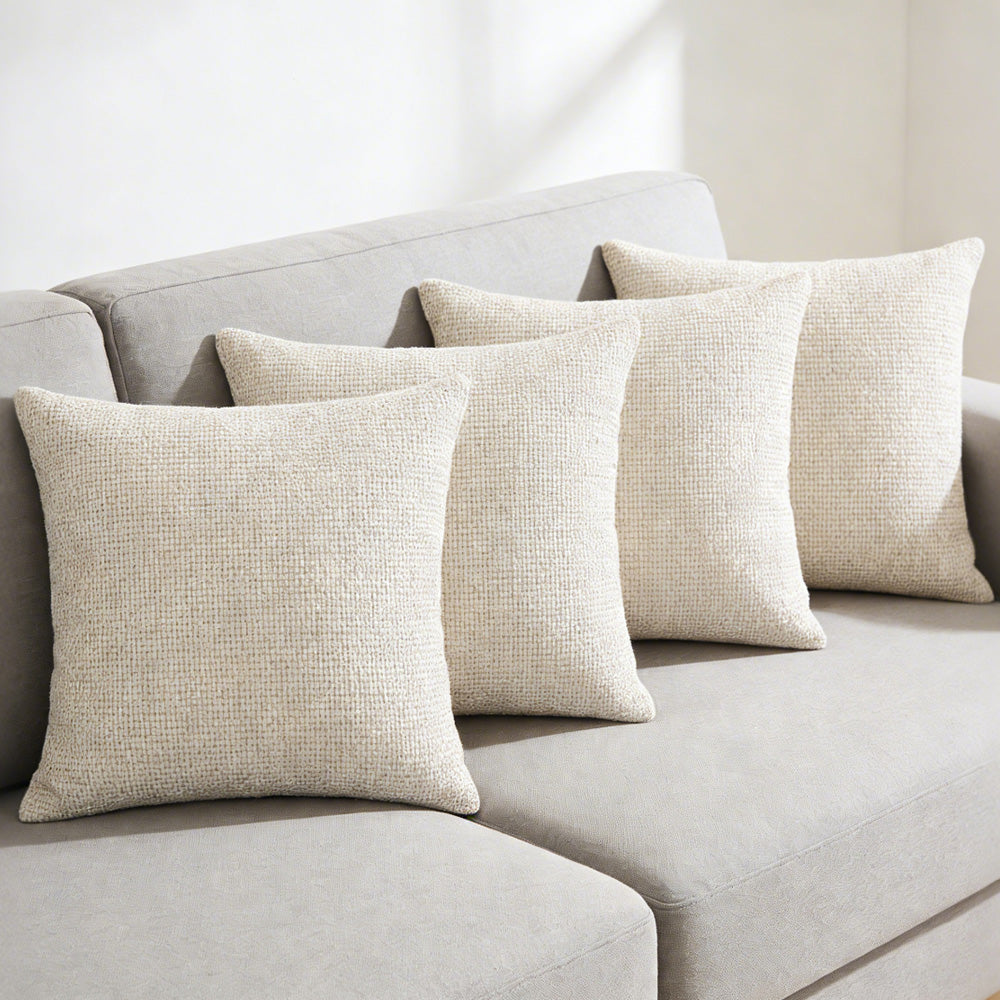 4 Pack Chenille Knit Throw Pillow Covers for Couch Bed -Beige