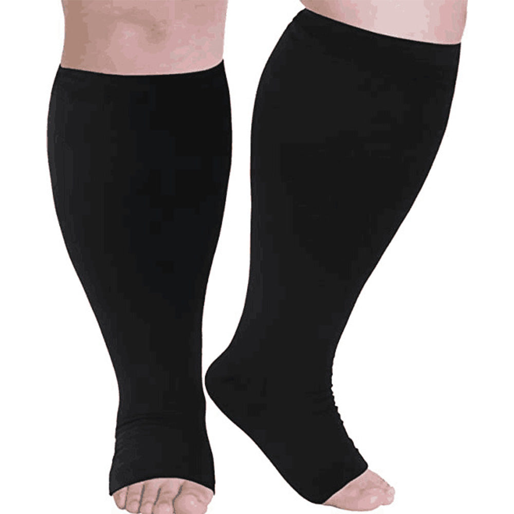 Pair of Compression Sock Wide Calf Leg Support Sleeves Black