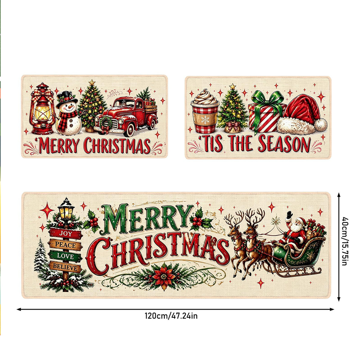 3 Piece Christmas Kitchen Floor Mat Set - Carriage