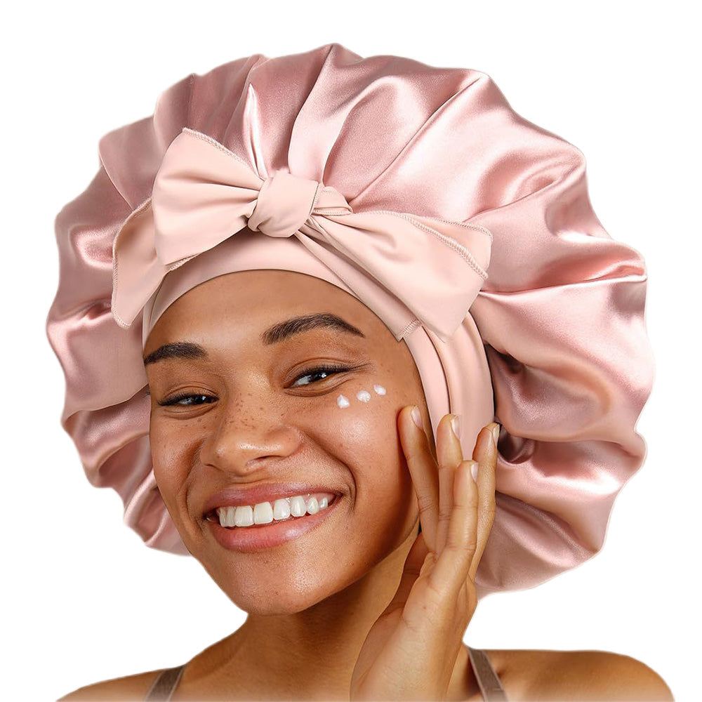 Polyester Bonnet for Sleeping Women Night Cap with Tie Band Pink